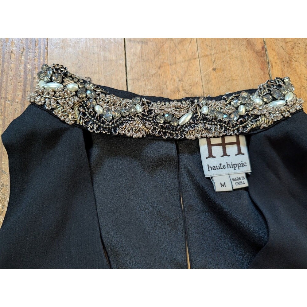 Haute Hippie Halter Top Sz M Embroidery Gem Bedazzled Back Club Boho Chic Party - Picture 3 of 9